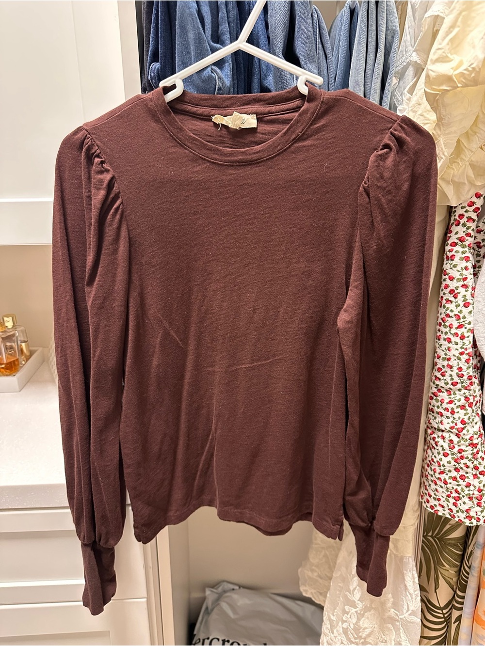 Madewell Long-Sleeve Puff Shoulder Top - Chestnut Brown